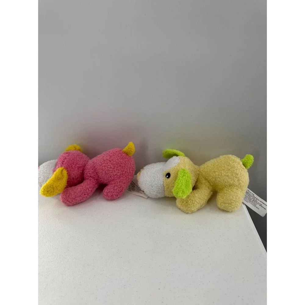 Greenbrier‎ Terry Cloth Plush Pink & Yellow Puppy Dog Set Polyester 7